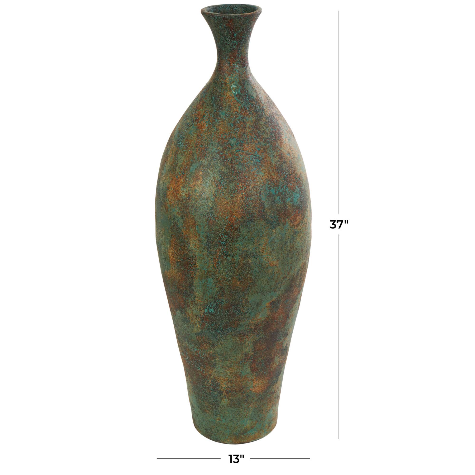 3ft. Green Ceramic Tall Distressed Antique Style Vase